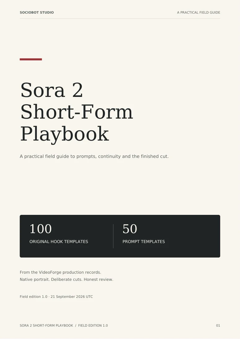 Cover of the Sora 2 Short-Form Playbook: 100 original hook templates and 50 prompt templates